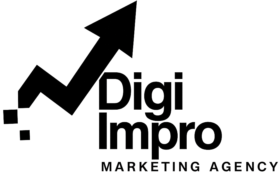 Digi Impro Logo: High-performance digital agency branding with sophisticated maroon typography on a silk-white background